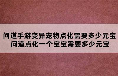 问道手游变异宠物点化需要多少元宝 问道点化一个宝宝需要多少元宝